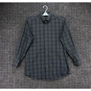 Kinloch Anderson Shirt Mens Medium Black Gray Plaid Long Sleeve No Iron Casual